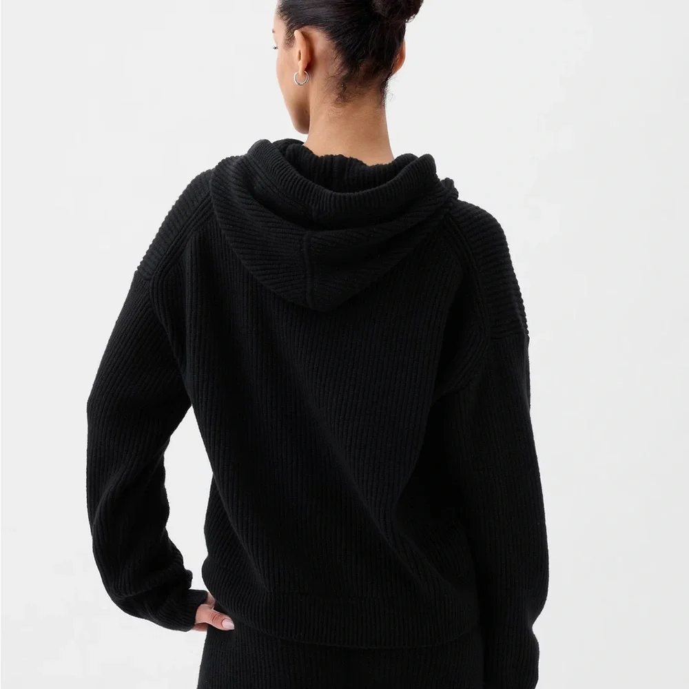 GAP CashSoft Shaker-Stitch Black Sweater Hoodie NWT SZ M